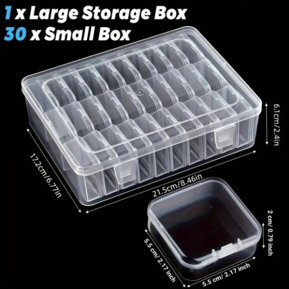 Bead Organizer Box, 30pcs Small Clear Plastic Storage Containers In One Big One. - Picture 1 of 3